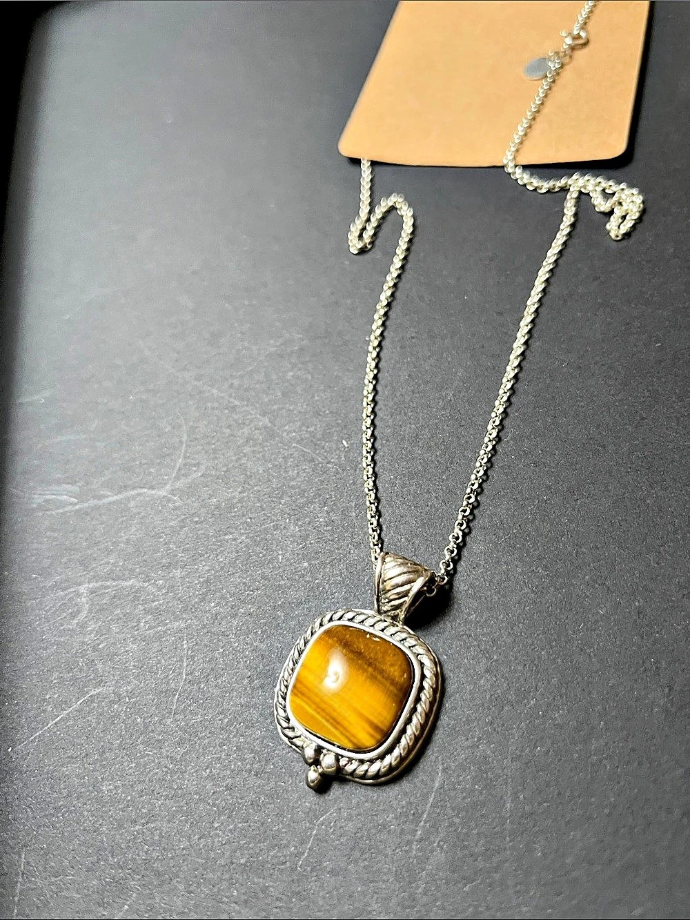 David Yurman Sterling Silver Tiger's Eye Pendant Necklace